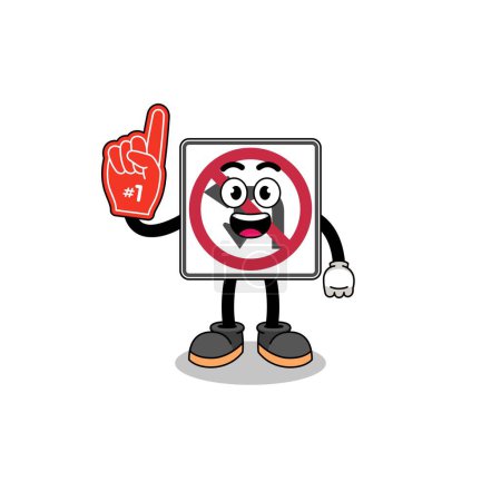 Illustration for Cartoon mascot of no left or U turn road sign number 1 fans , character design - Royalty Free Image