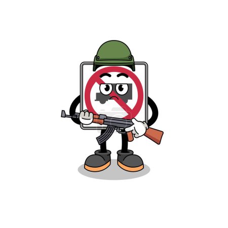 Illustration for Cartoon of no trucks road sign soldier , character design - Royalty Free Image