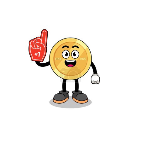 Illustration for Cartoon mascot of hong kong dollar number 1 fans , character design - Royalty Free Image