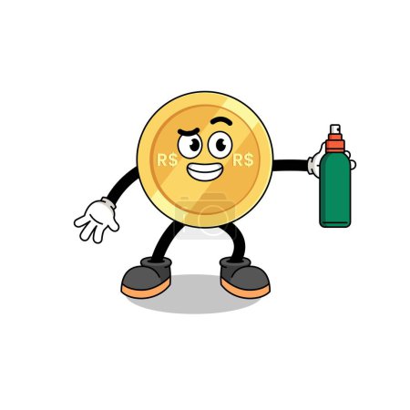 Illustration for Brazilian real illustration cartoon holding mosquito repellent , character design - Royalty Free Image