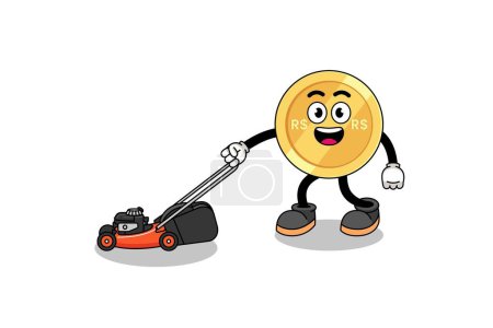 Illustration for Brazilian real illustration cartoon holding lawn mower , character design - Royalty Free Image