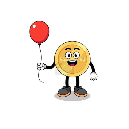 Illustration for Cartoon of brazilian real holding a balloon , character design - Royalty Free Image