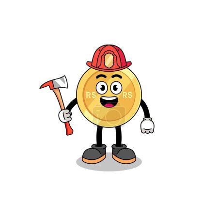 Illustration for Cartoon mascot of brazilian real firefighter , character design - Royalty Free Image