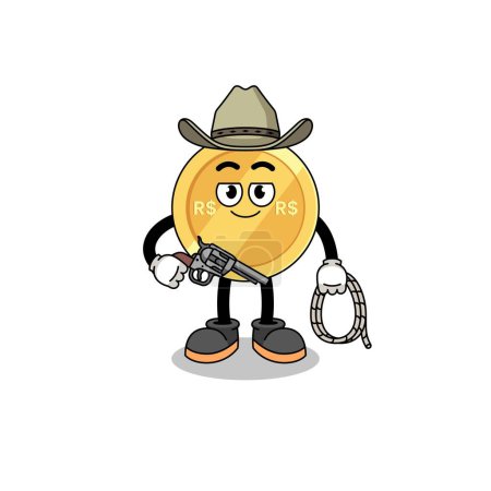 Illustration for Character mascot of brazilian real as a cowboy , character design - Royalty Free Image