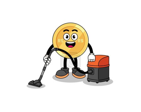 Illustration for Character mascot of brazilian real holding vacuum cleaner , character design - Royalty Free Image
