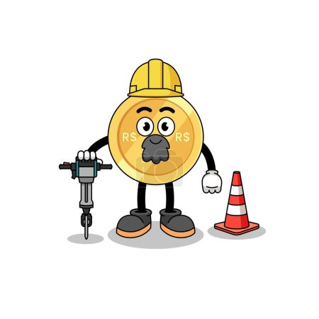 Illustration for Character cartoon of brazilian real working on road construction , character design - Royalty Free Image