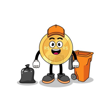 Illustration for Illustration of brazilian real cartoon as a garbage collector , character design - Royalty Free Image