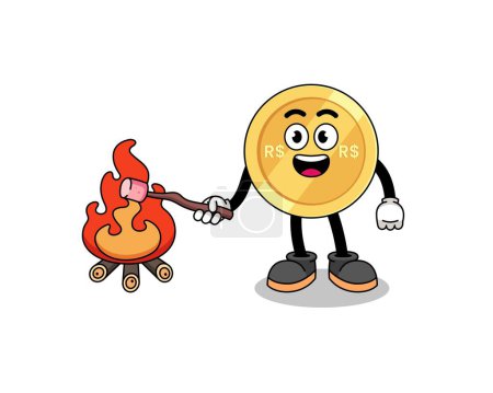Illustration for Illustration of brazilian real burning a marshmallow , character design - Royalty Free Image