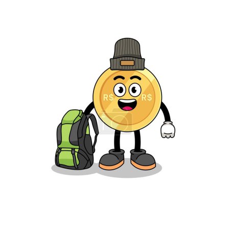 Illustration for Illustration of brazilian real mascot as a hiker , character design - Royalty Free Image