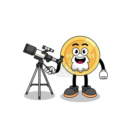 Illustration for Illustration of brazilian real mascot as an astronomer , character design - Royalty Free Image