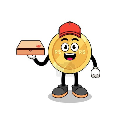 Illustration for Brazilian real illustration as a pizza deliveryman , character design - Royalty Free Image