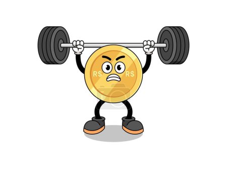 Illustration for Brazilian real mascot cartoon lifting a barbell , character design - Royalty Free Image