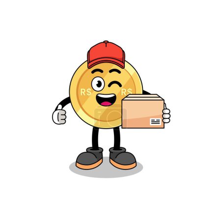 Illustration for Brazilian real mascot cartoon as an courier , character design - Royalty Free Image