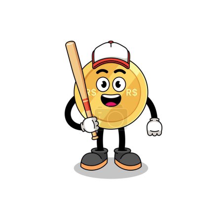 Illustration for Brazilian real mascot cartoon as a baseball player , character design - Royalty Free Image