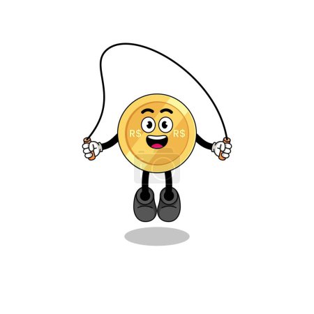 Illustration for Brazilian real mascot cartoon is playing skipping rope , character design - Royalty Free Image