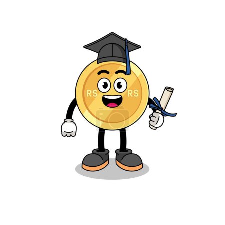 Illustration for Brazilian real mascot with graduation pose , character design - Royalty Free Image