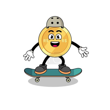 Illustration for Brazilian real mascot playing a skateboard , character design - Royalty Free Image