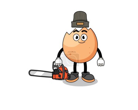 Ilustración de Dibujo animado de ilustración de huevo agrietado como leñador, diseño de personajes - Imagen libre de derechos