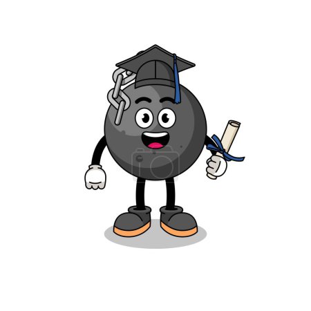 Ilustración de Bola de demolición mascota con pose de graduación, diseño de personajes - Imagen libre de derechos