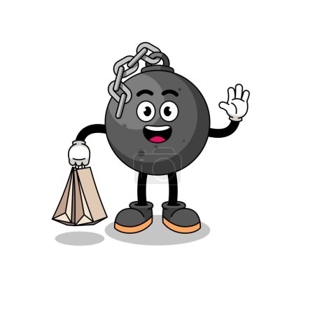 Téléchargez les illustrations : Caricature de boule de démolition shopping, character design - en licence libre de droit