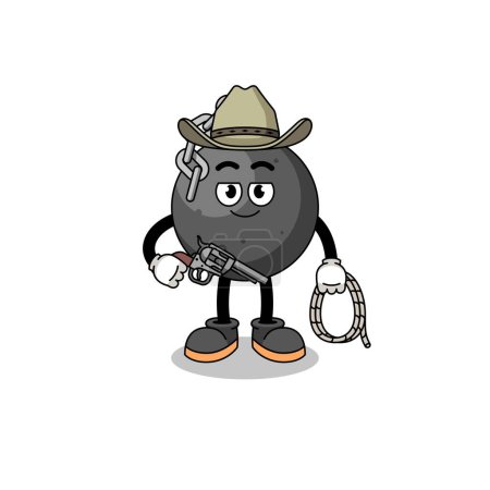 Ilustración de Personaje mascota de la bola de demolición como un vaquero, diseño de personajes - Imagen libre de derechos
