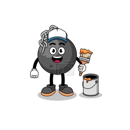 Ilustración de Personaje mascota de la bola de demolición como pintor, diseño de personajes - Imagen libre de derechos