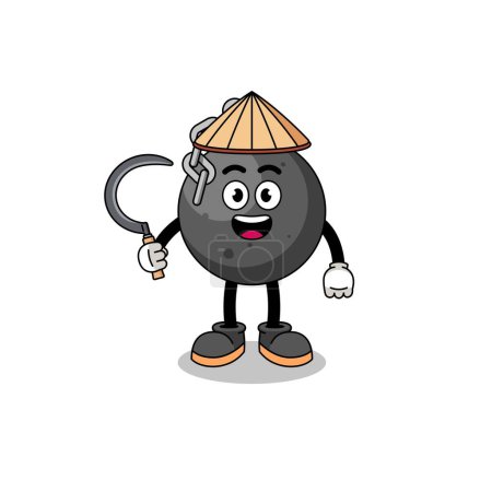 Ilustración de Ilustración de bola de demolición como un granjero asiático, diseño de personajes - Imagen libre de derechos