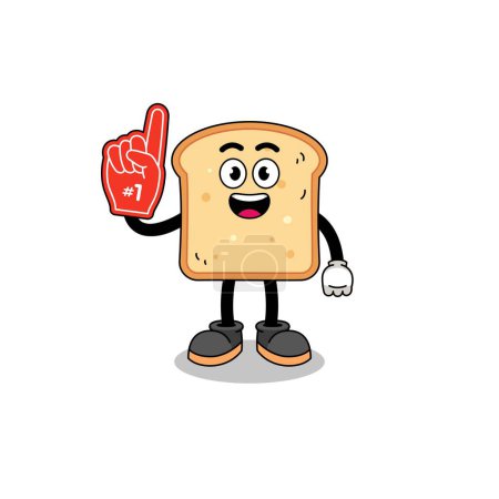 Illustration for Cartoon mascot of bread number 1 fans , character design - Royalty Free Image