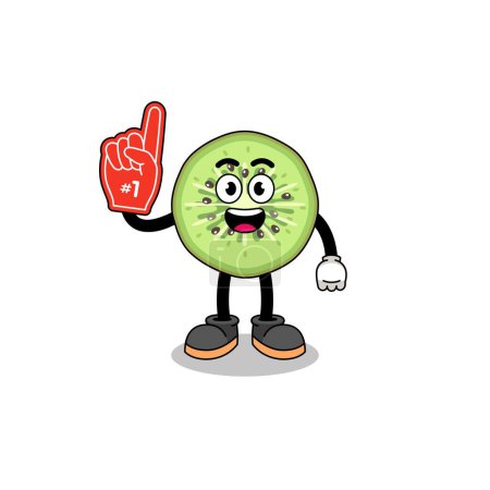 Illustration for Cartoon mascot of sliced kiwifruit number 1 fans , character design - Royalty Free Image
