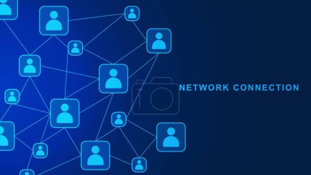 Netzwerkverbindung mit verbindenden Menschen. Soziale Netzwerke, Teamarbeit und globale Kommunikationstechnologie als Hintergrund. Vektorillustration.