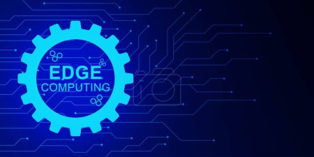 Illustration for Edge computing concept with gear and electronic board. Edge computing industry 4.0, internet of things IOT and modern IT technology concept background. Vector illustration. - Royalty Free Image