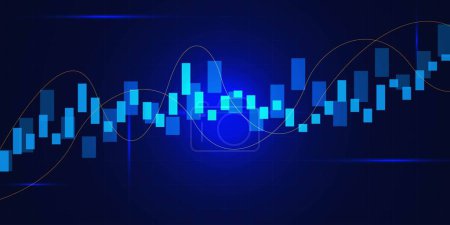 Illustration for Candlestick chart graph for stock market, financial investment, forex trading and business report concept. Vector illustration. - Royalty Free Image