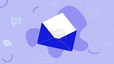 Mail marketing, newsletter, communication and contact concept with blue envelope and bubble chat. Vector illustration.