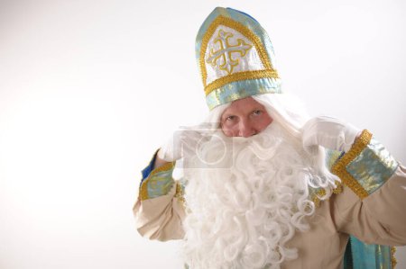 Photo for Fairy tale 12 months Nicholas the Wonderworker, Saint Nicholas, the founder of Santa Freezing Moroz Ivanovich winter month january february december forest for snowdrops to meet Grandfather Moroz - Royalty Free Image
