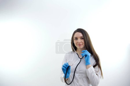 Photo for Happy young 30s beautiful physician doctor nurse supporting elderly mature retired patient sharing good news about health test results, feeling satisfied with disease treatment at checkup meeting - Royalty Free Image