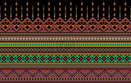 Foto de Patrón étnico geométrico. Diseño tradicional de ikat oriental indio para fondo, impresión, envoltura de bordes, batik, tela, ilustración vectorial. - Imagen libre de derechos
