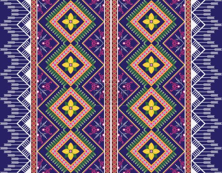 Illustration for Geometric ethnic oriental seamless pattern traditional Design for background,carpet,wallpaper,clothing,wrapping,Batik,fabric,Vector,illustration,embroidery style. - Royalty Free Image