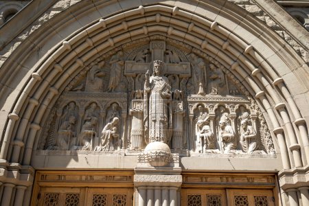 Photo for Tympanum of Jesus Christ and the apostles over the entrance of a gothic cathedral - Royalty Free Image