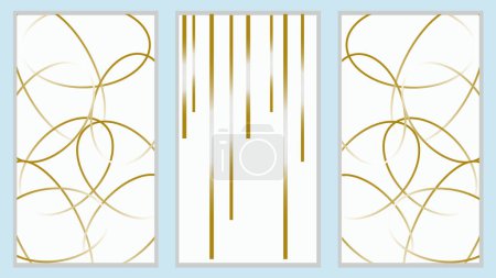 Illustration for Vector abstract wall art set with gold colored ellipses and line illustrations. Design for print, cover, wallpaper. Minimalist wall decoration. Template vector illustration. - Royalty Free Image