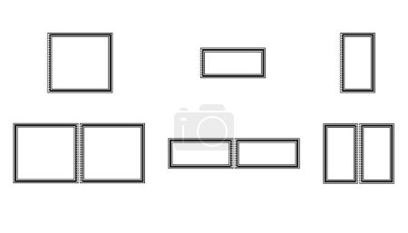 Photo for Illustration of empty closed and open notebook frames of various sizes and shapes, mockup isolated on white background. Copybook or template spiral organizer. - Royalty Free Image