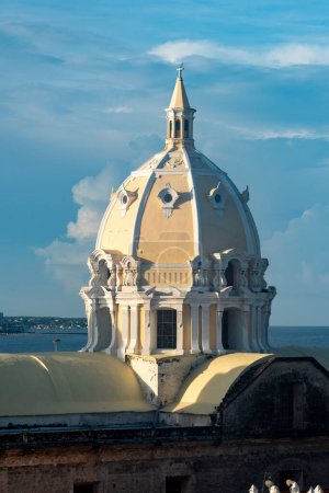 Photo for Cartagena, Bolivar,Colombia. November 3, 2021: San Pedro de Claver sanctuary dome and blue sky. - Royalty Free Image