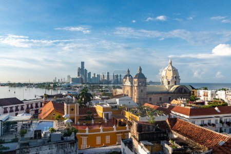 Photo for Cartagena, Bolivar, Colombia. November 3, 2021: Panoramic landscape with city view and blue sky. - Royalty Free Image