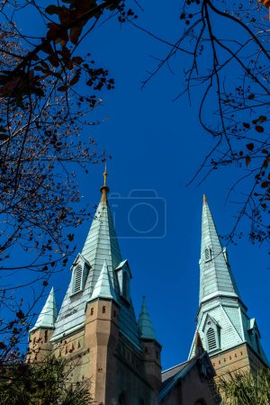 Photo for Savannah, Georgia, United States. December 2, 2022:  Wesley Monument United Methodist Church with blue sky. - Royalty Free Image
