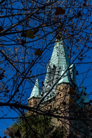 Photo for Savannah, Georgia, United States. December 2, 2022:  Wesley Monument United Methodist Church with blue sky. - Royalty Free Image