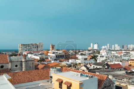Photo for Cartagena, Bolivar, Colombia. March 14, 2023: Panoramic landscape of the walled city and its buildings. - Royalty Free Image