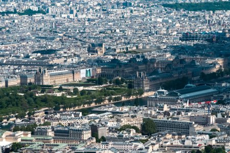 Photo for Panoramic paris and in the background hill of Montmartre church Sacre Coeur. Paris, France - Royalty Free Image