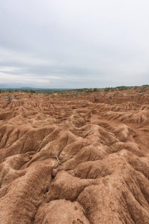 Téléchargez les photos : Paysage aride dans le désert rouge et le ciel bleu. Désert de Tatacoa, Colombie. - en image libre de droit