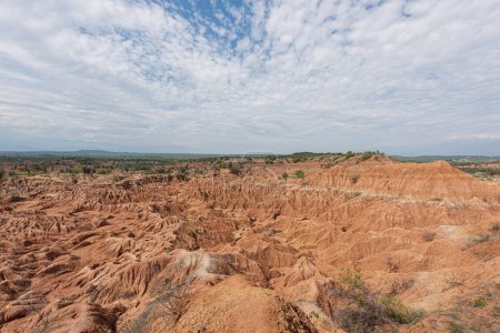 Foto de Paisaje árido en el desierto rojo y cielo azul. Desierto de Tatacoa, Colombia. - Imagen libre de derechos