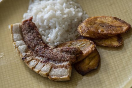 Téléchargez les photos : Nourriture colombienne : chicharron au riz. Colombie - en image libre de droit