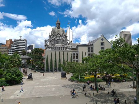 Photo for Medellin, Antioquia, Colombia. July 19, 2020:Palace of Culture in Botero Square and sculptures by Fernando Botero. - Royalty Free Image